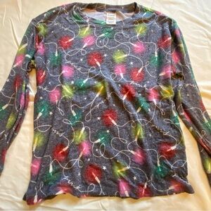 PINK Victoria's Secret Gray and Christmas lights Long Sleeve Tee